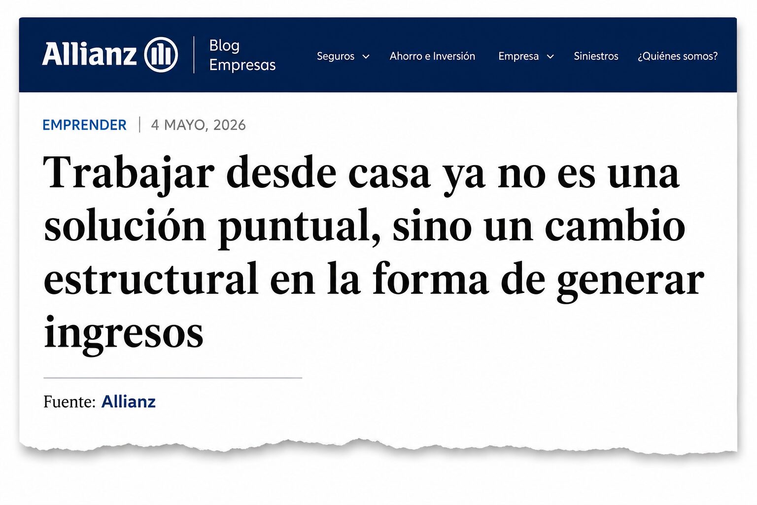 Titular de Allianz: Trabajar desde casa ya no es una solución puntual, sino un cambio estructural en la forma de generar ingresos
